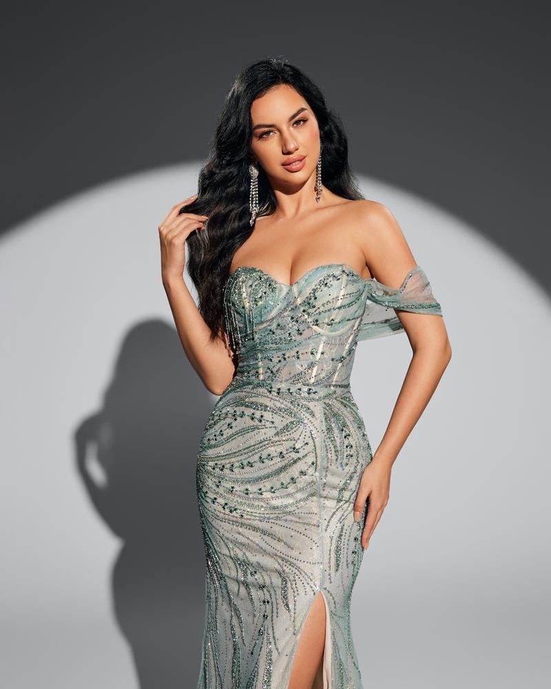 KTX-462547 Elegant Green Evening Dress - Model EZ25012 with Flattering Silhouette and Timeless Design