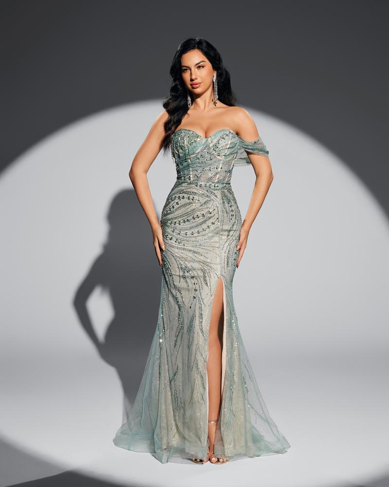 KTX-462547 Elegant Green Evening Dress - Model EZ25012 with Flattering Silhouette and Timeless Design