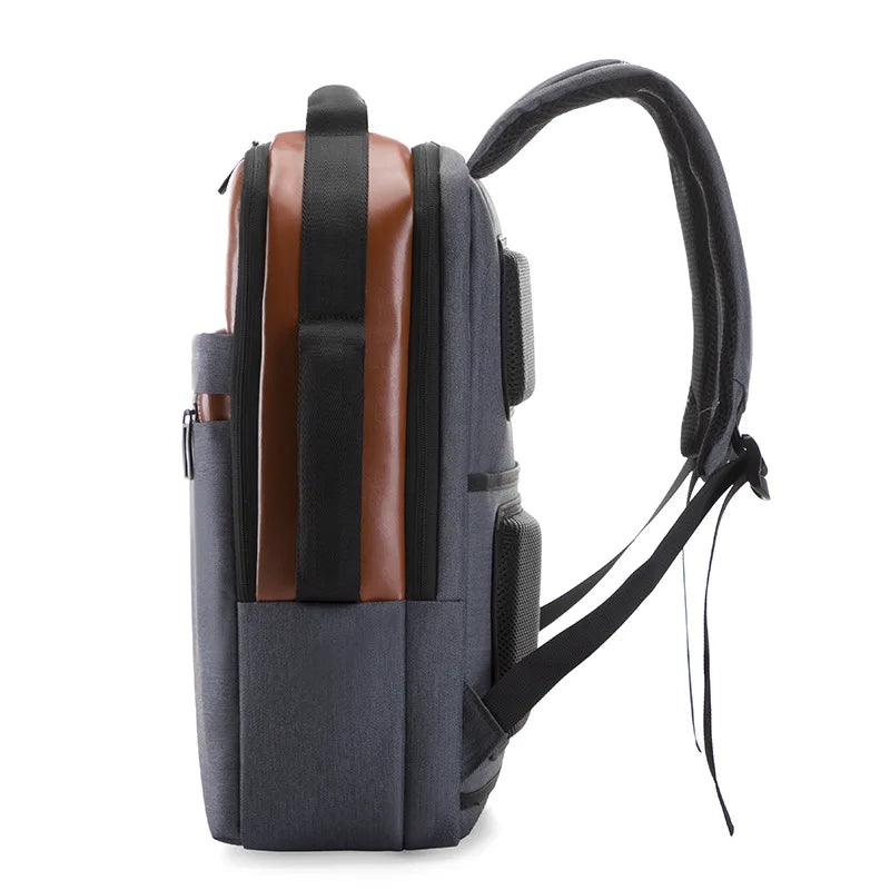 KTX-363923 USB Charging Nylon Laptop Black Backpack for Students, Multi-Compartment Computer Rucksack
