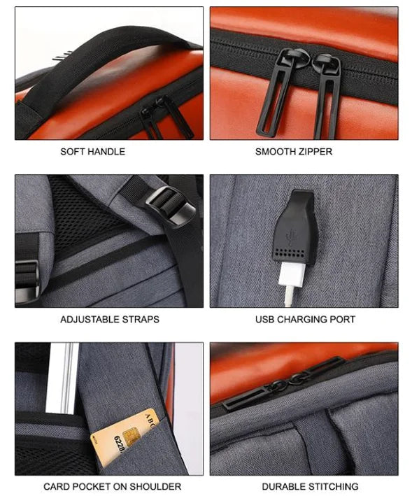 KTX-363923 USB Charging Nylon Laptop Black Backpack for Students, Multi-Compartment Computer Rucksack