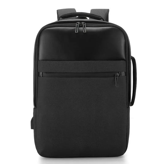 KTX-363923 USB Charging Nylon Laptop Black Backpack for Students, Multi-Compartment Computer Rucksack