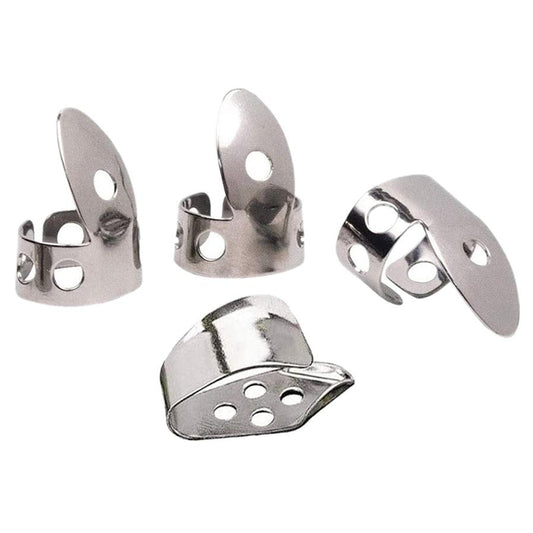 KTX-467859 Guitar Metal Finger Stalls - Set of 4 Durable Finger Picks for Musicians