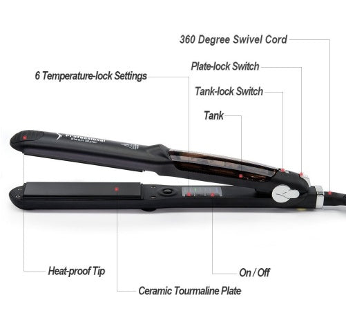 JMT-012746 Tourmaline Ceramic Steam Hair Straightener with Argan Oil Infusion and Adjustable Steam Control