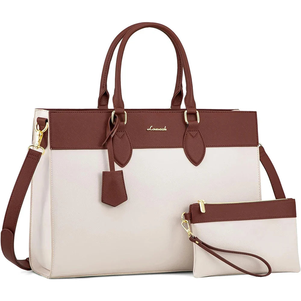 KTX-393555 Stylish 15.6 Inch Laptop Tote Bag for Women – Waterproof Leather Briefcase for Office and Work