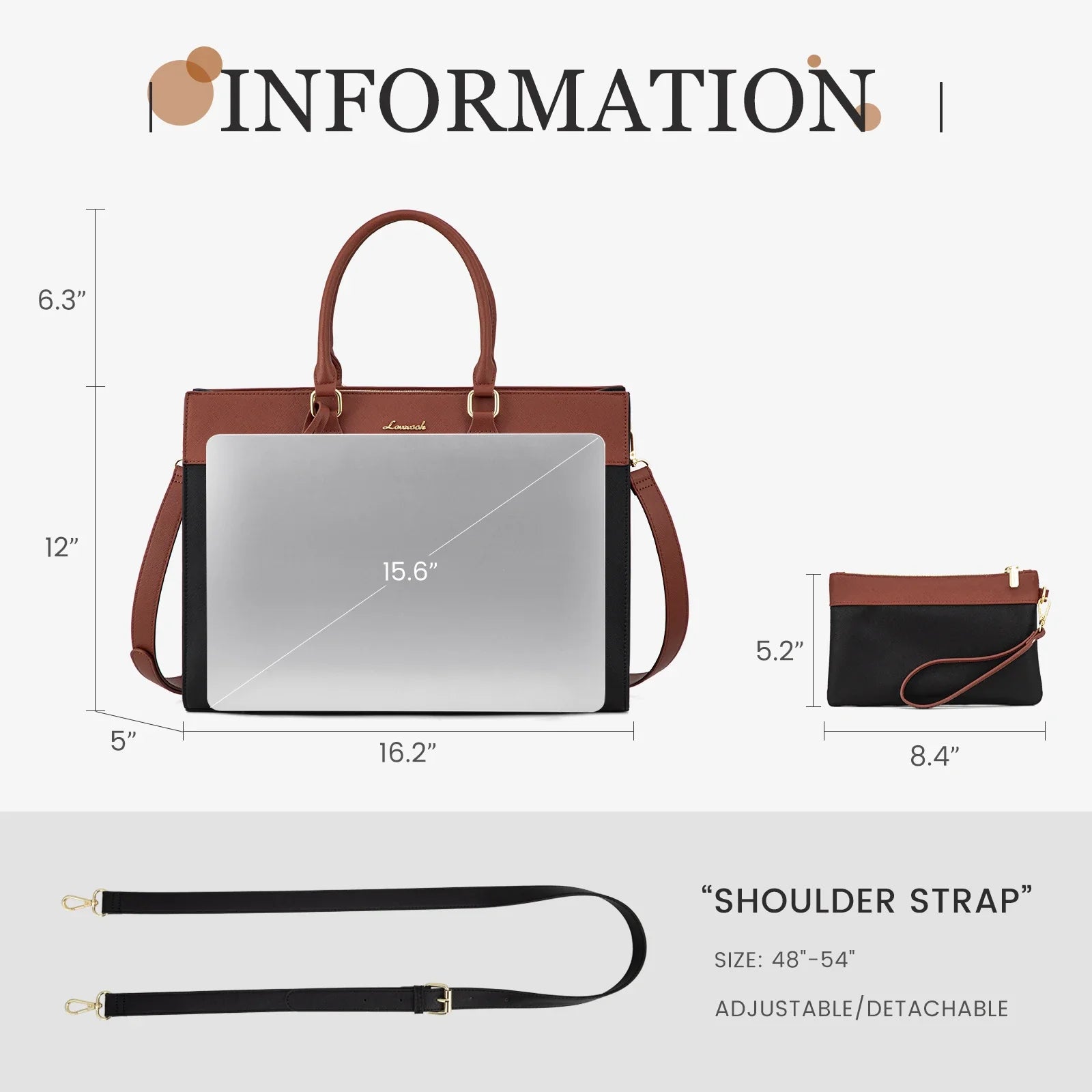 KTX-393555 Stylish 15.6 Inch Laptop Tote Bag for Women – Waterproof Leather Briefcase for Office and Work