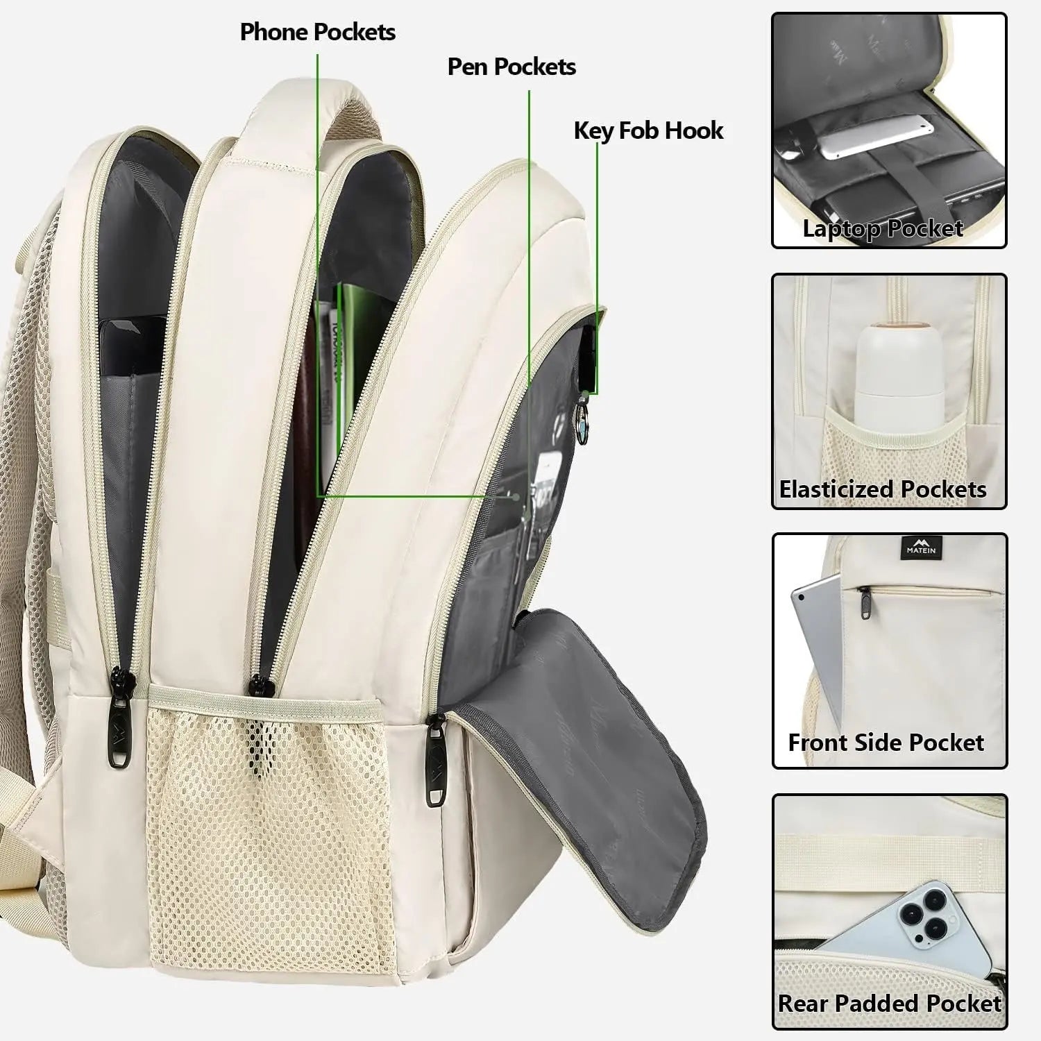 KTX-276819 Unisex Waterproof Notebook Backpack with USB Charging Port for Business Travel