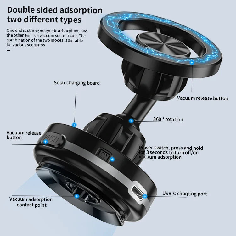KTX-966931 Solar-Powered Magnetic Car Phone Holder with Stable Glass Adsorption and Foldable Design