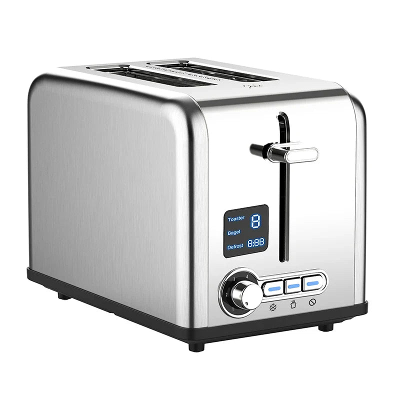KTX-650451 Stainless Steel 2-Slice Toaster with Digital LED Display and Automatic Pop-Up Feature
