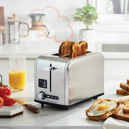 KTX-650451 Stainless Steel 2-Slice Toaster with Digital LED Display and Automatic Pop-Up Feature