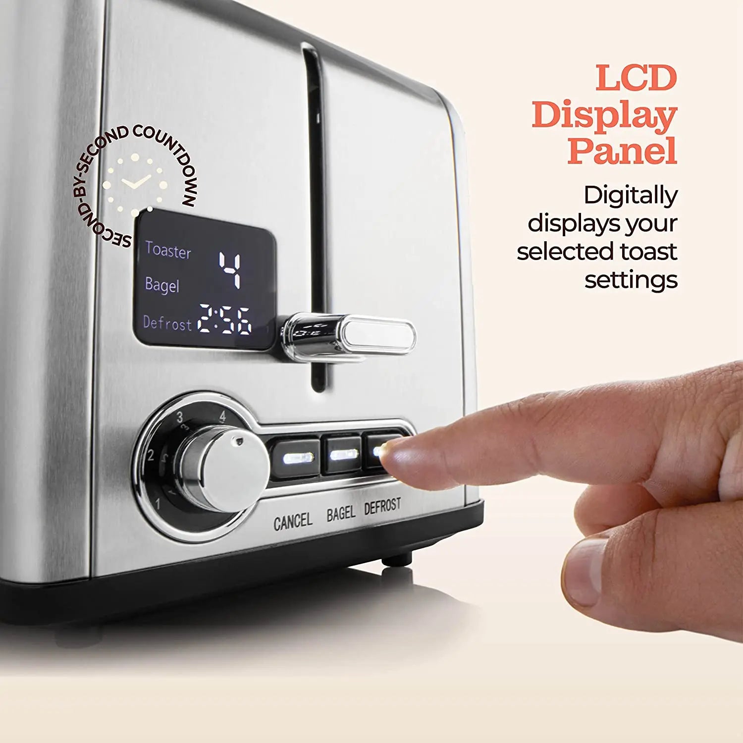 KTX-650451 Stainless Steel 2-Slice Toaster with Digital LED Display and Automatic Pop-Up Feature