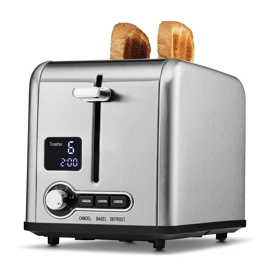 KTX-650451 Stainless Steel 2-Slice Toaster with Digital LED Display and Automatic Pop-Up Feature