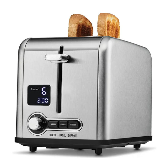 KTX-650451 Stainless Steel 2-Slice Toaster with Digital LED Display and Automatic Pop-Up Feature
