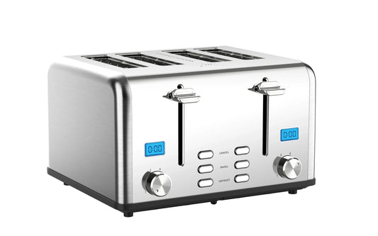 KTX-764563 Stainless Steel Electric 4-Slice Bread Toaster with LCD Display for Home Kitchen