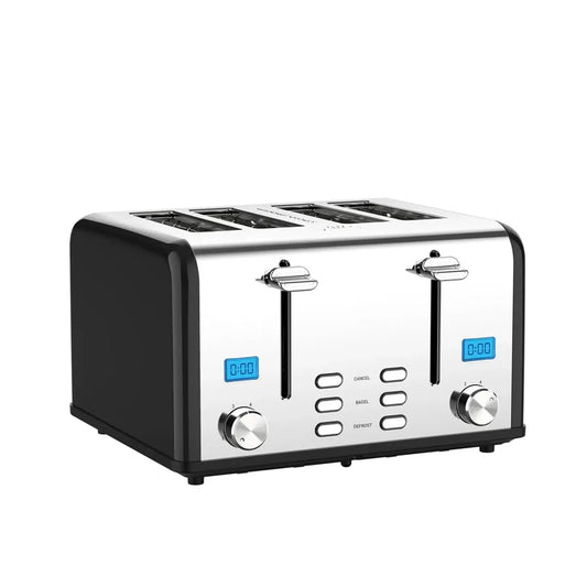 KTX-764563 Stainless Steel Electric 4-Slice Bread Toaster with LCD Display for Home Kitchen