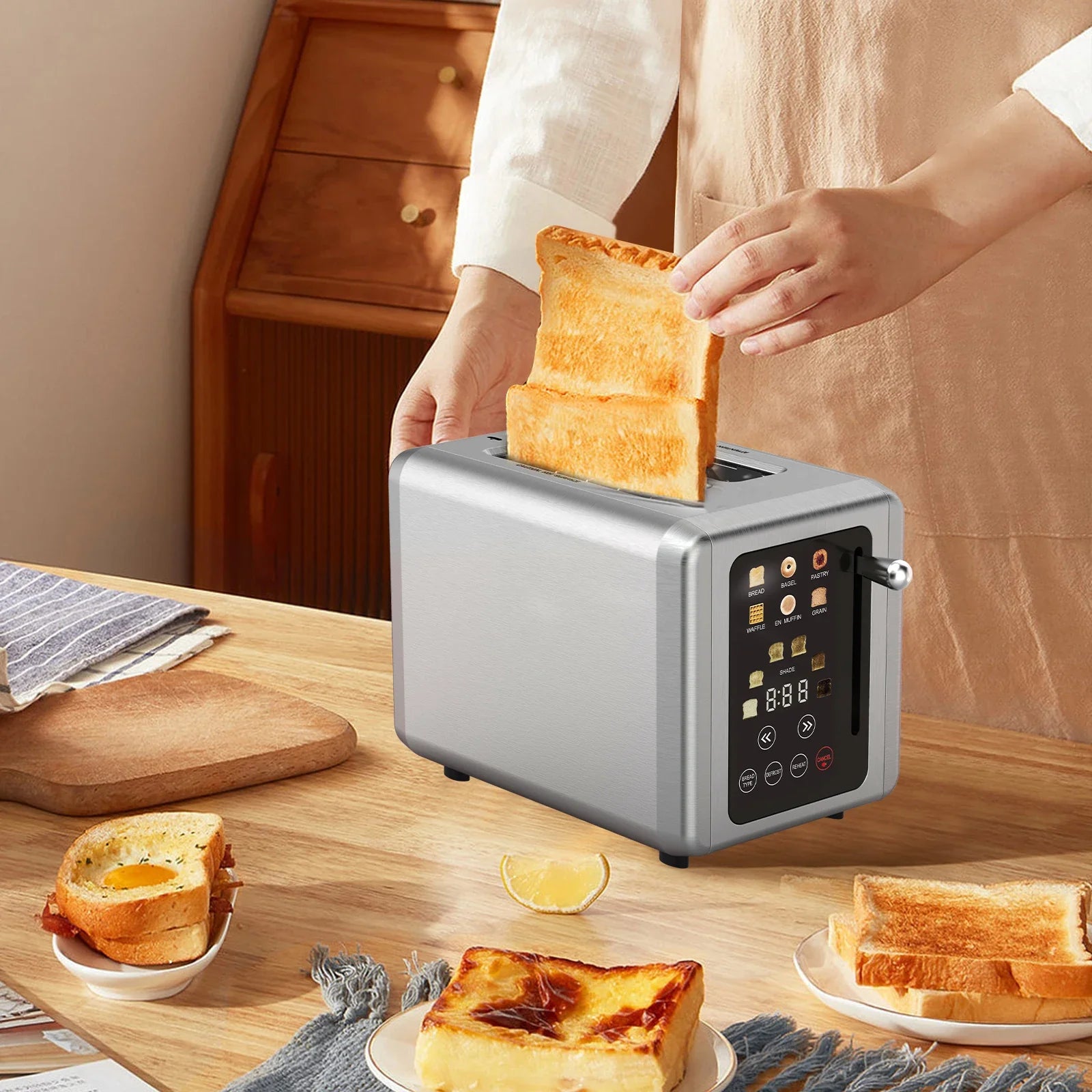 KTX-927251 Automatic 2-Slice Stainless Steel Bread Toaster with Fast Heating Function