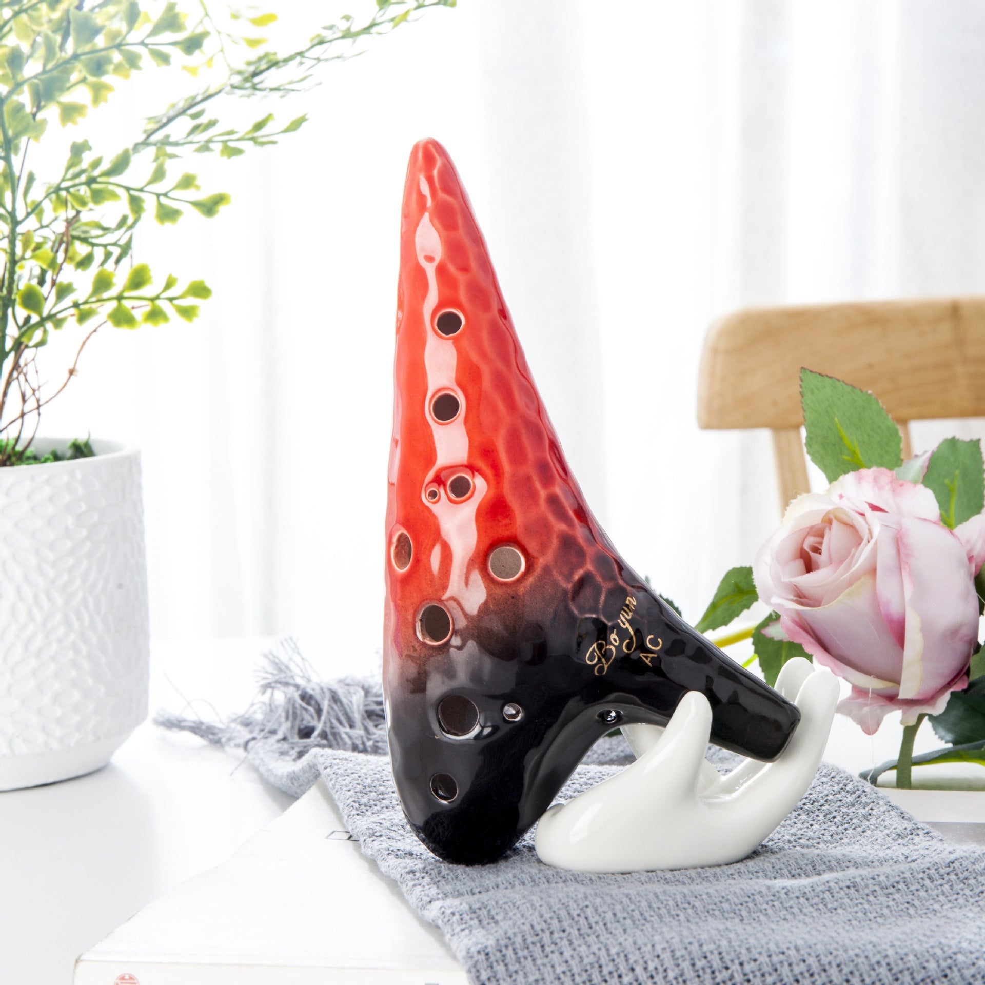 KTX-896147 Wave Pattern 12-Hole Pottery Flute for Enchanting Melodies