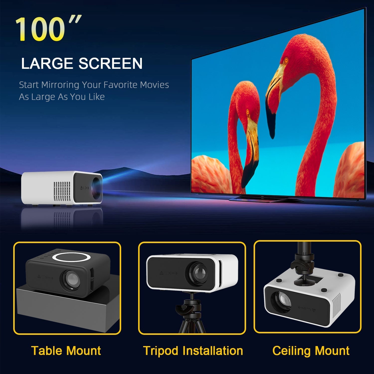 KTX-703571 Compact LED Mini Projector with 1080P Support for Wireless and Wired Streaming on Android and iOS Devices