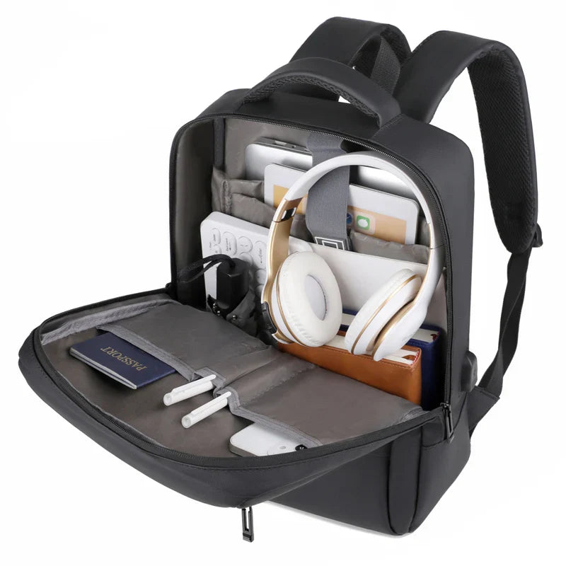 KTX-181971 Waterproof Nylon Laptop Backpack for Men & Women - USB Charging, 17 Inch Black Design