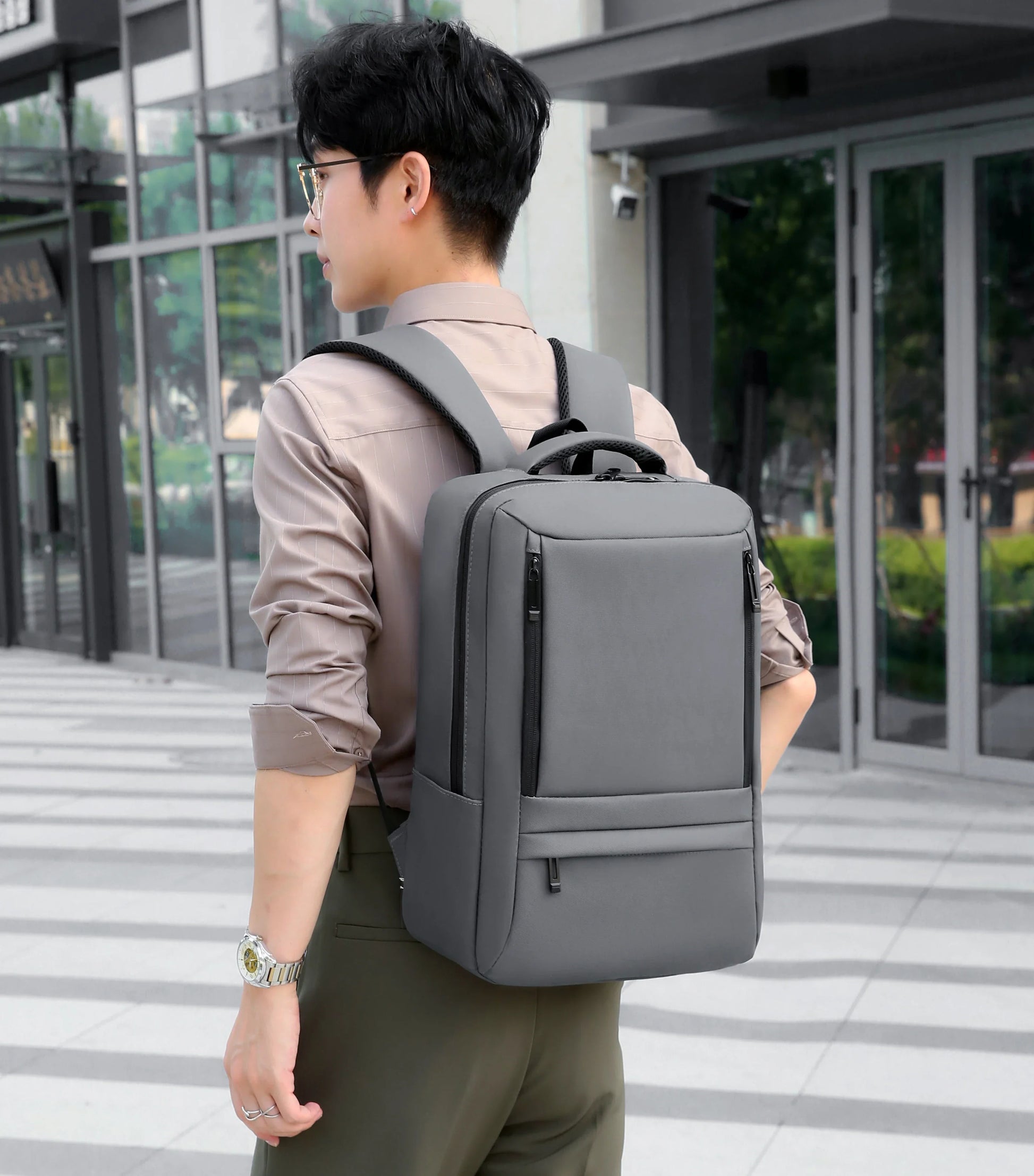 KTX-181971 Waterproof Nylon Laptop Backpack for Men & Women - USB Charging, 17 Inch Black Design