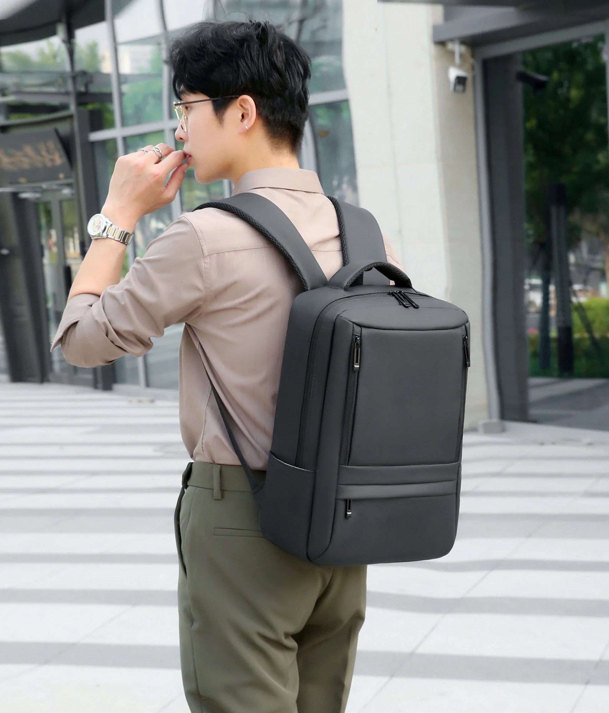 KTX-181971 Waterproof Nylon Laptop Backpack for Men & Women - USB Charging, 17 Inch Black Design