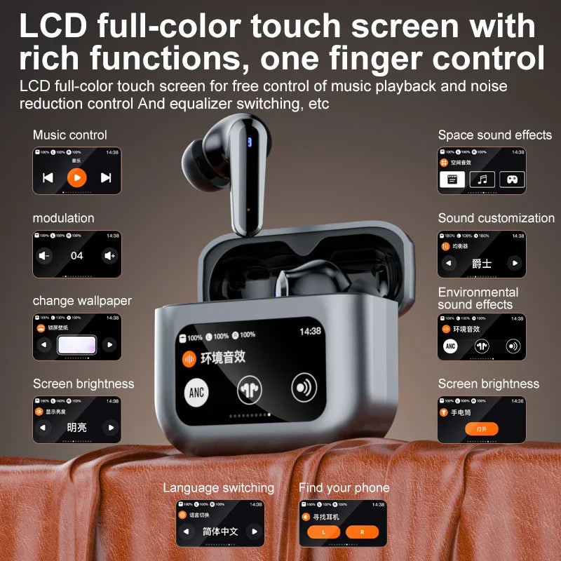 KTX-771731 AI Translation Bluetooth Headphones with ANC Noise Reduction and LCD Screen Battery Indicator