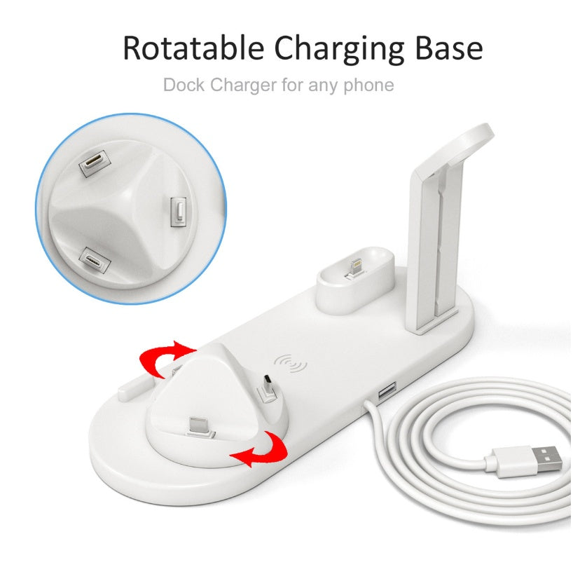 KTX-792147 Three-in-One Wireless Charging Station with 360° Rotating Cradle for Smartphones, Smartwatches, and Wireless Earbuds - Fast Charging Capability