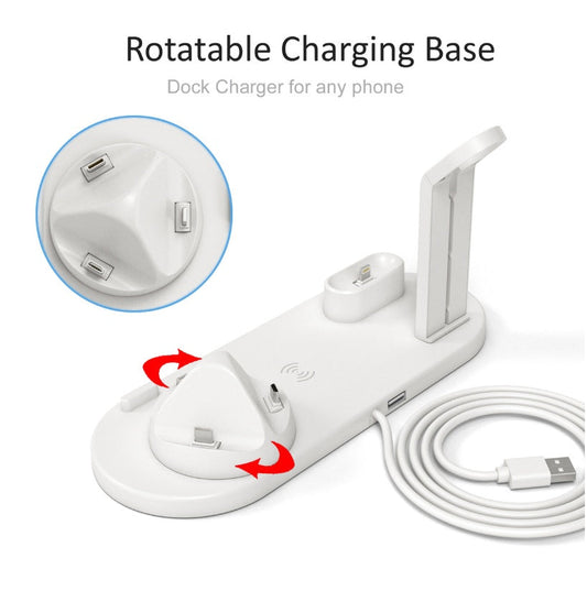 KTX-792147 Three-in-One Wireless Charging Station with 360° Rotating Cradle for Smartphones, Smartwatches, and Wireless Earbuds - Fast Charging Capability