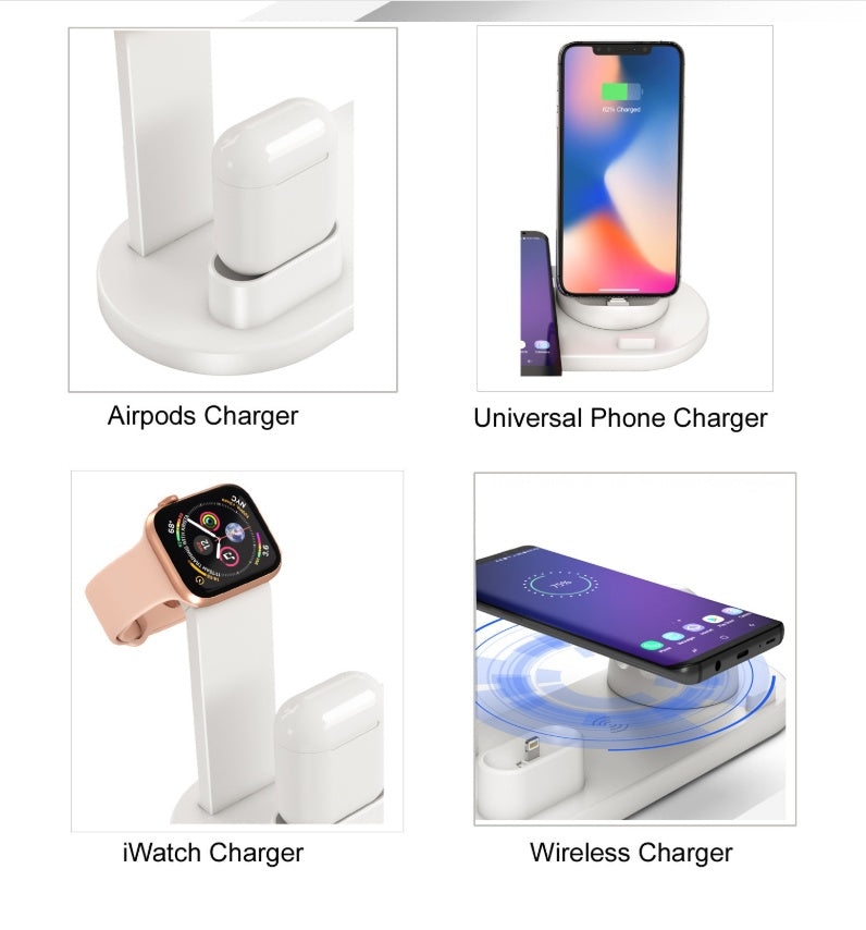 KTX-792147 Three-in-One Wireless Charging Station with 360° Rotating Cradle for Smartphones, Smartwatches, and Wireless Earbuds - Fast Charging Capability