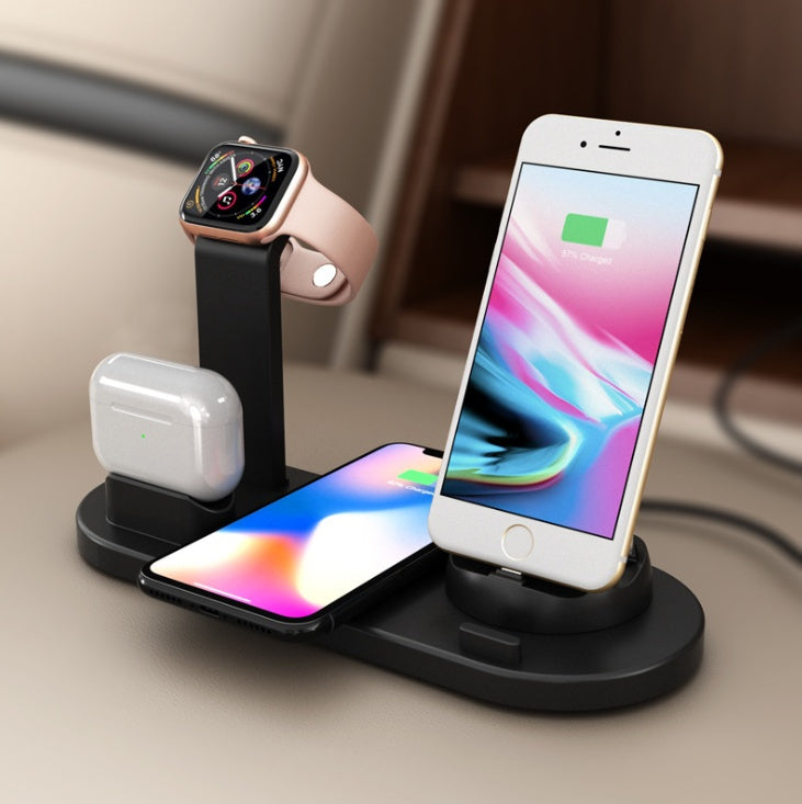 KTX-792147 Three-in-One Wireless Charging Station with 360° Rotating Cradle for Smartphones, Smartwatches, and Wireless Earbuds - Fast Charging Capability