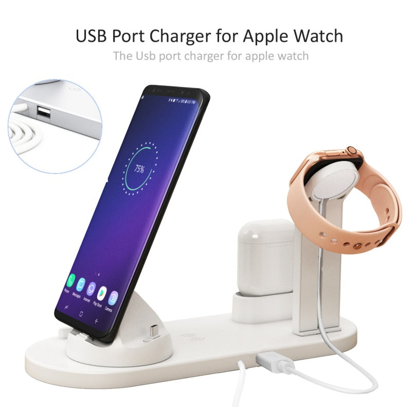 KTX-792147 Three-in-One Wireless Charging Station with 360° Rotating Cradle for Smartphones, Smartwatches, and Wireless Earbuds - Fast Charging Capability