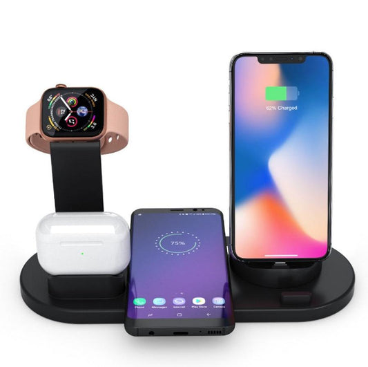 KTX-792147 Three-in-One Wireless Charging Station with 360° Rotating Cradle for Smartphones, Smartwatches, and Wireless Earbuds - Fast Charging Capability