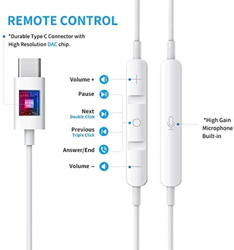 KTX-141075 USB-C Wired Earbuds with Mic for iPhone 15 and Google Devices