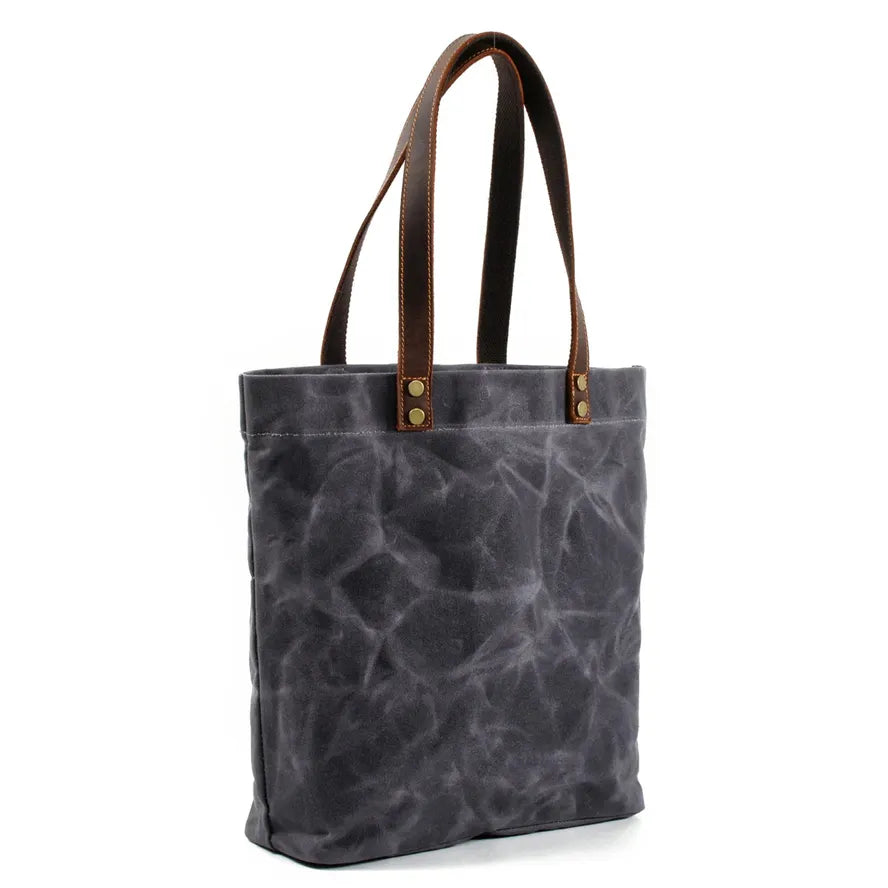 KTX-807699 Vintage Women's Waterproof Handbag in Waxed Canvas and Leather - Classic Shoulder Bag