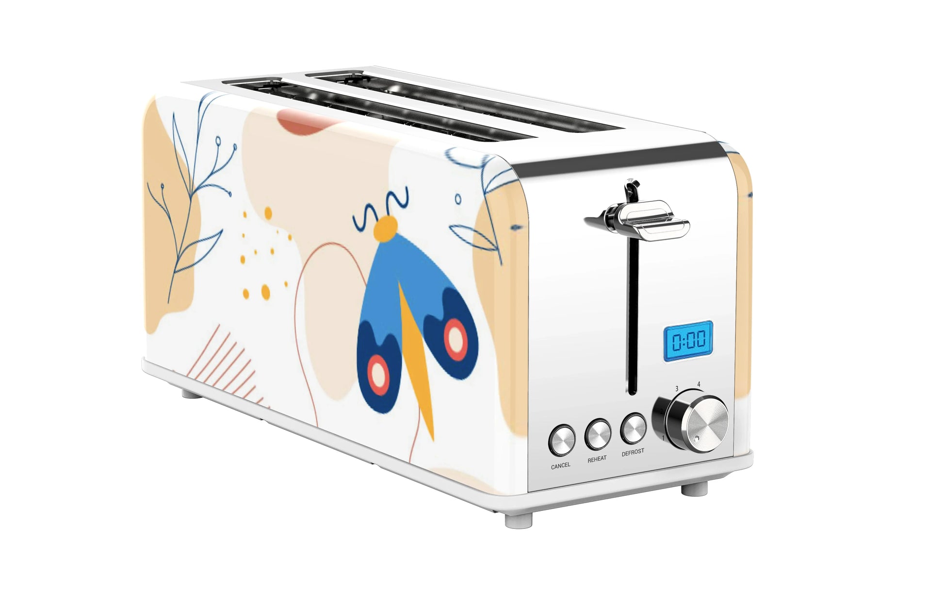 KTX-207507 Stainless Steel 4-Slice Long Slot Toaster with LCD Timer Display