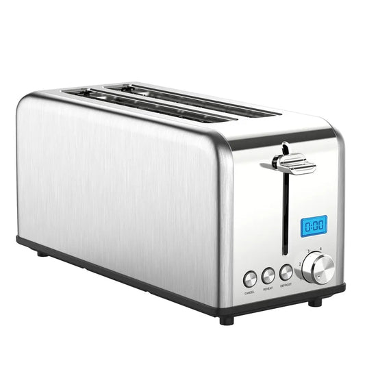KTX-207507 Stainless Steel 4-Slice Long Slot Toaster with LCD Timer Display