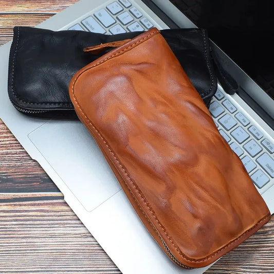 KTX-972691 Vintage Handcrafted Leather Wallet with Multi-functional Money Clip and Large Capacity in Coffee, Black, and Brown