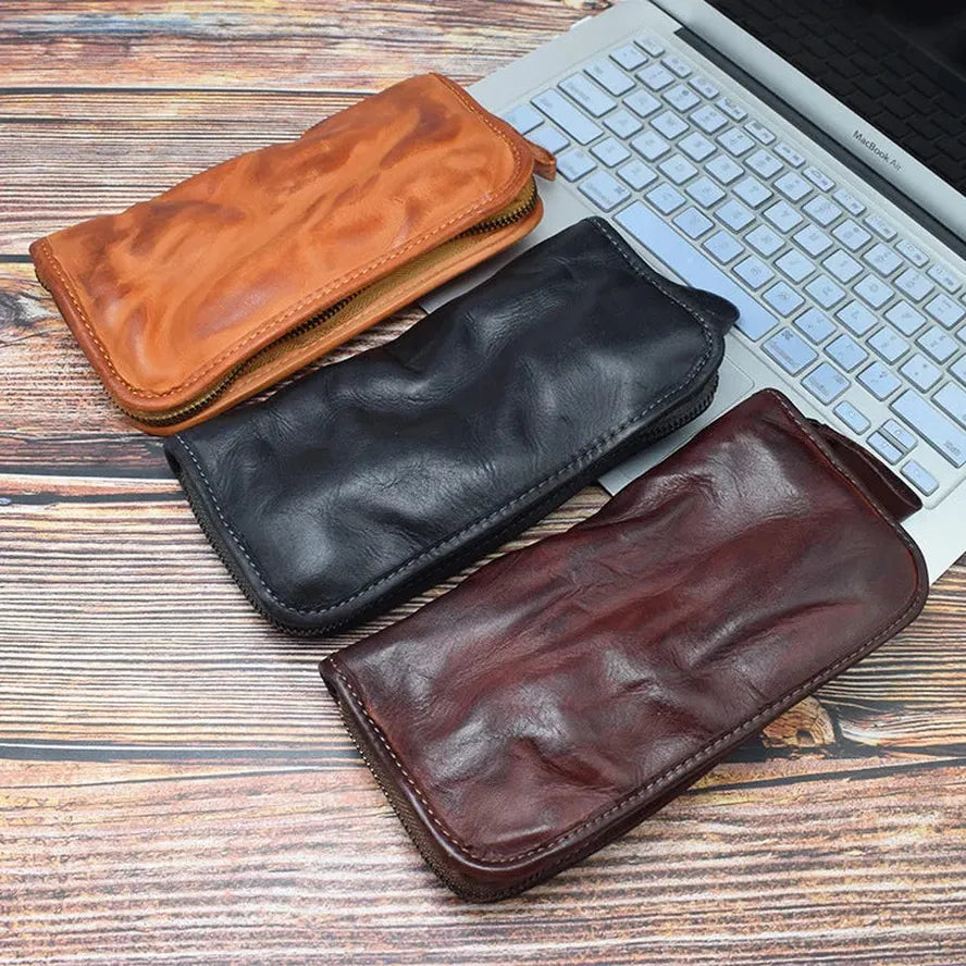 KTX-972691 Vintage Handcrafted Leather Wallet with Multi-functional Money Clip and Large Capacity in Coffee, Black, and Brown