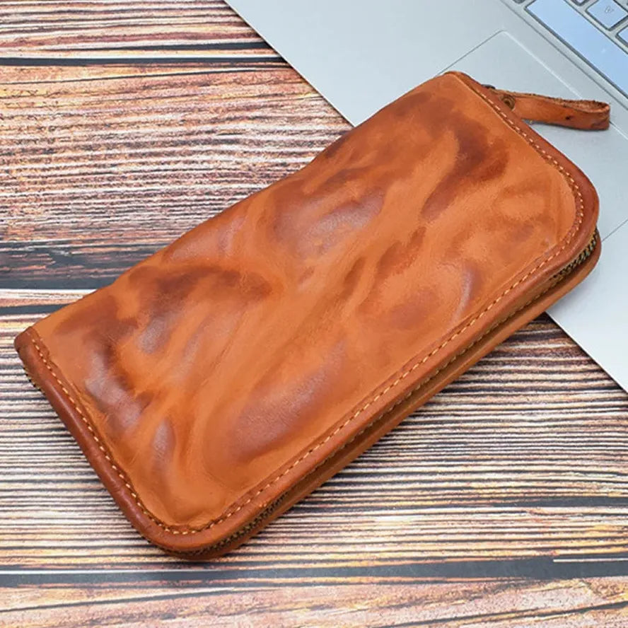 KTX-972691 Vintage Handcrafted Leather Wallet with Multi-functional Money Clip and Large Capacity in Coffee, Black, and Brown