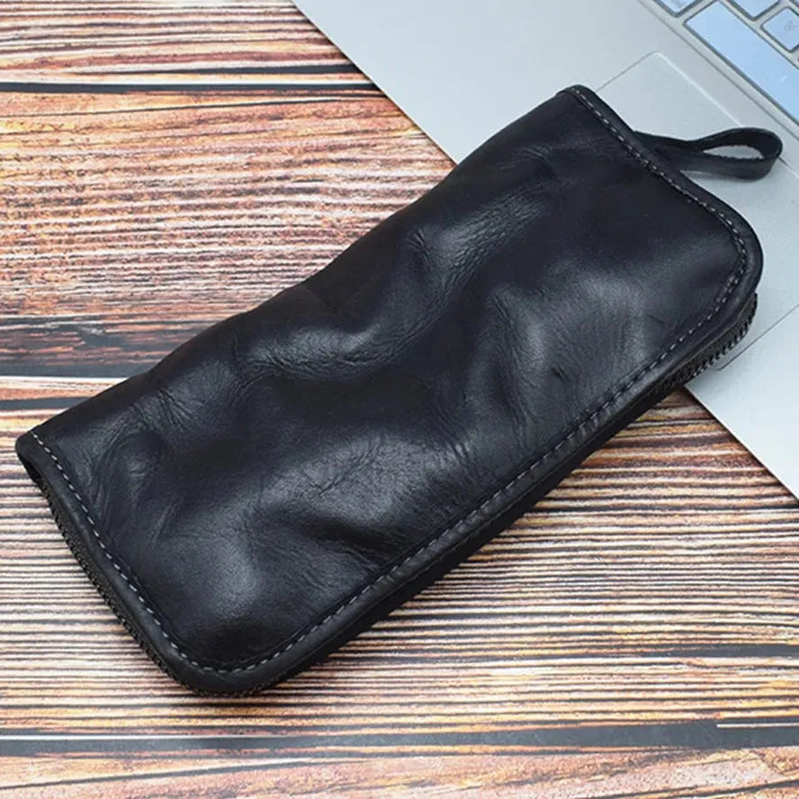 KTX-972691 Vintage Handcrafted Leather Wallet with Multi-functional Money Clip and Large Capacity in Coffee, Black, and Brown