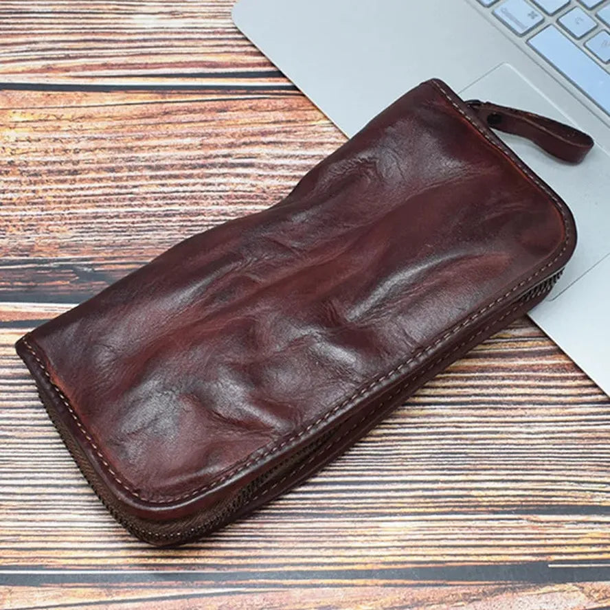 KTX-972691 Vintage Handcrafted Leather Wallet with Multi-functional Money Clip and Large Capacity in Coffee, Black, and Brown