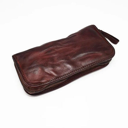 KTX-972691 Vintage Handcrafted Leather Wallet with Multi-functional Money Clip and Large Capacity in Coffee, Black, and Brown
