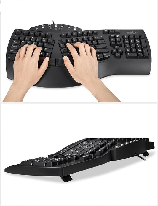 KTX-695507 Ergonomic Split Keyboard with USB Wired Connection - White and Black Design