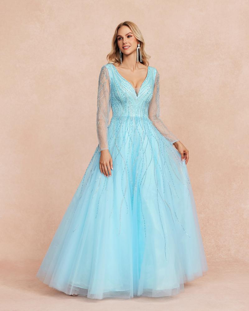 KTX-248979 Elegant Blue Evening Gown for Women - Style 0065