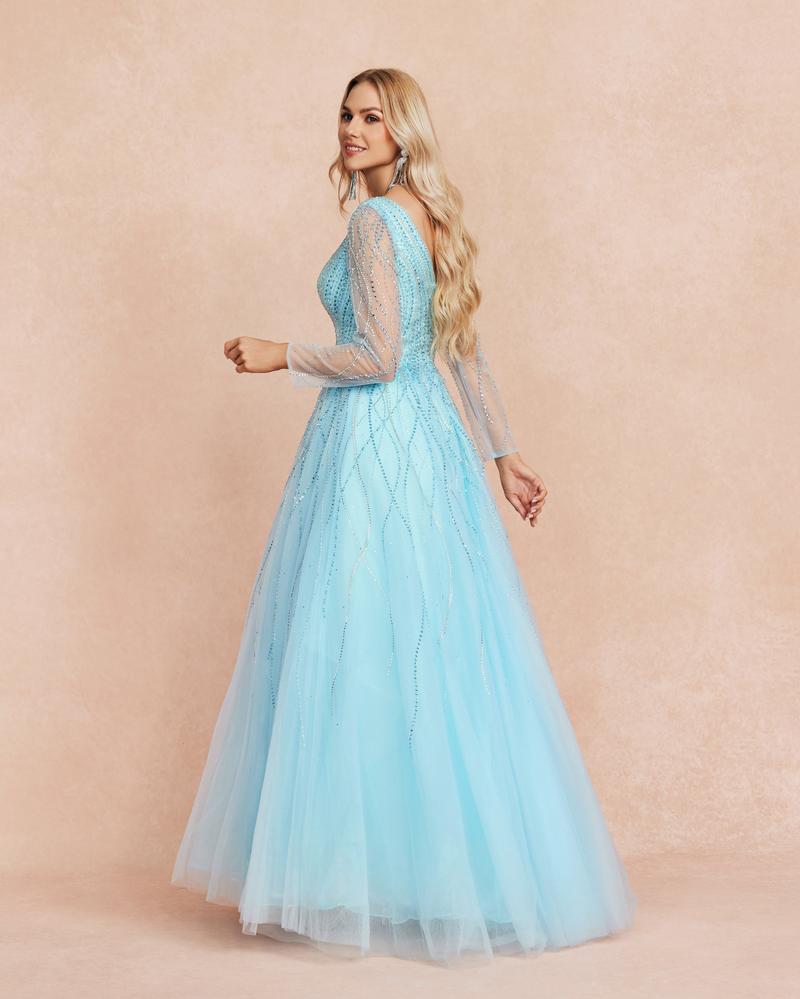 KTX-248979 Elegant Blue Evening Gown for Women - Style 0065
