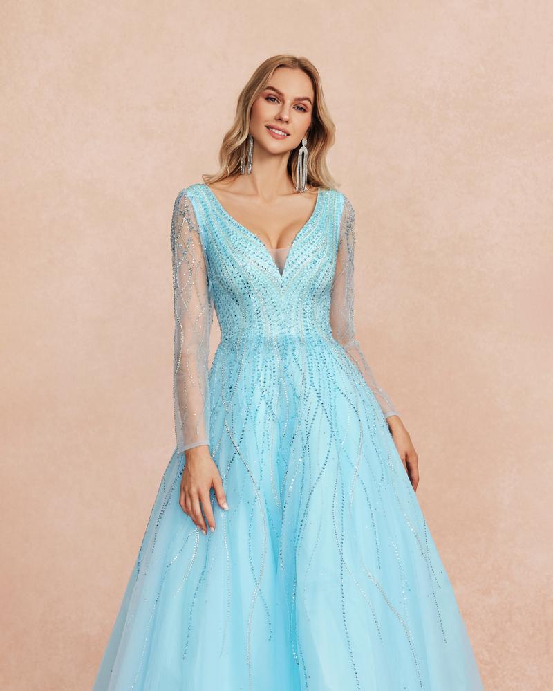 KTX-248979 Elegant Blue Evening Gown for Women - Style 0065