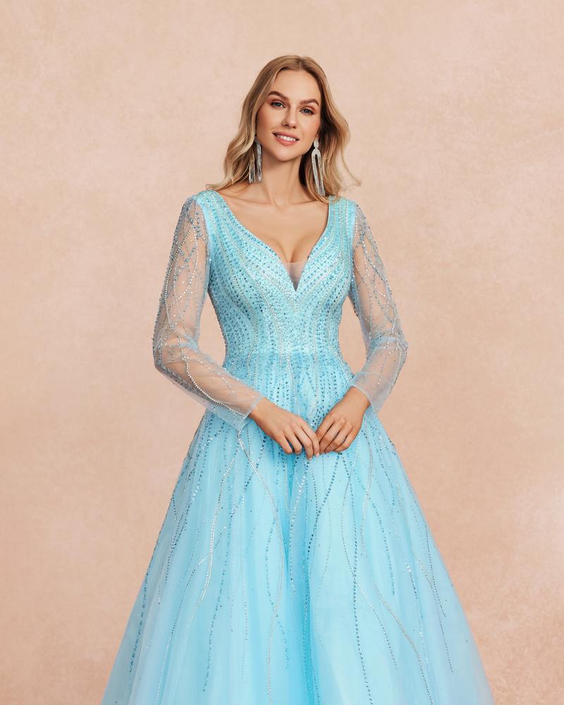 KTX-248979 Elegant Blue Evening Gown for Women - Style 0065