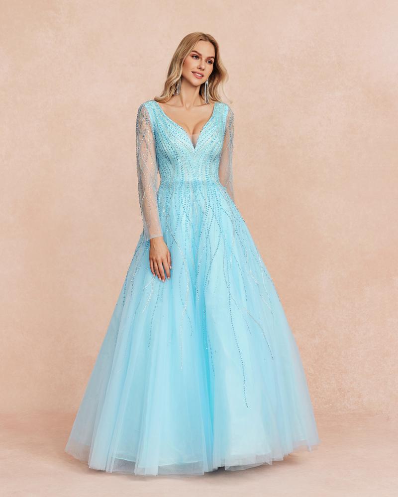 KTX-248979 Elegant Blue Evening Gown for Women - Style 0065