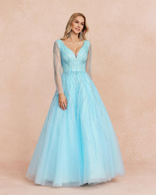 KTX-248979 Elegant Blue Evening Gown for Women - Style 0065
