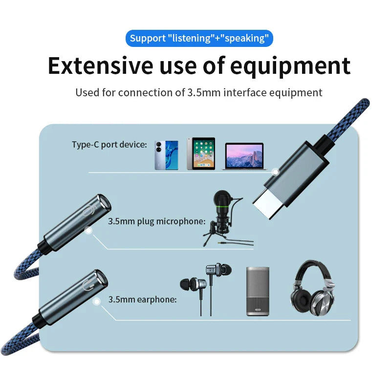KTX-833555 USB C to 3.5mm AUX Audio Splitter Cable for Headphone and Microphone Compatibility