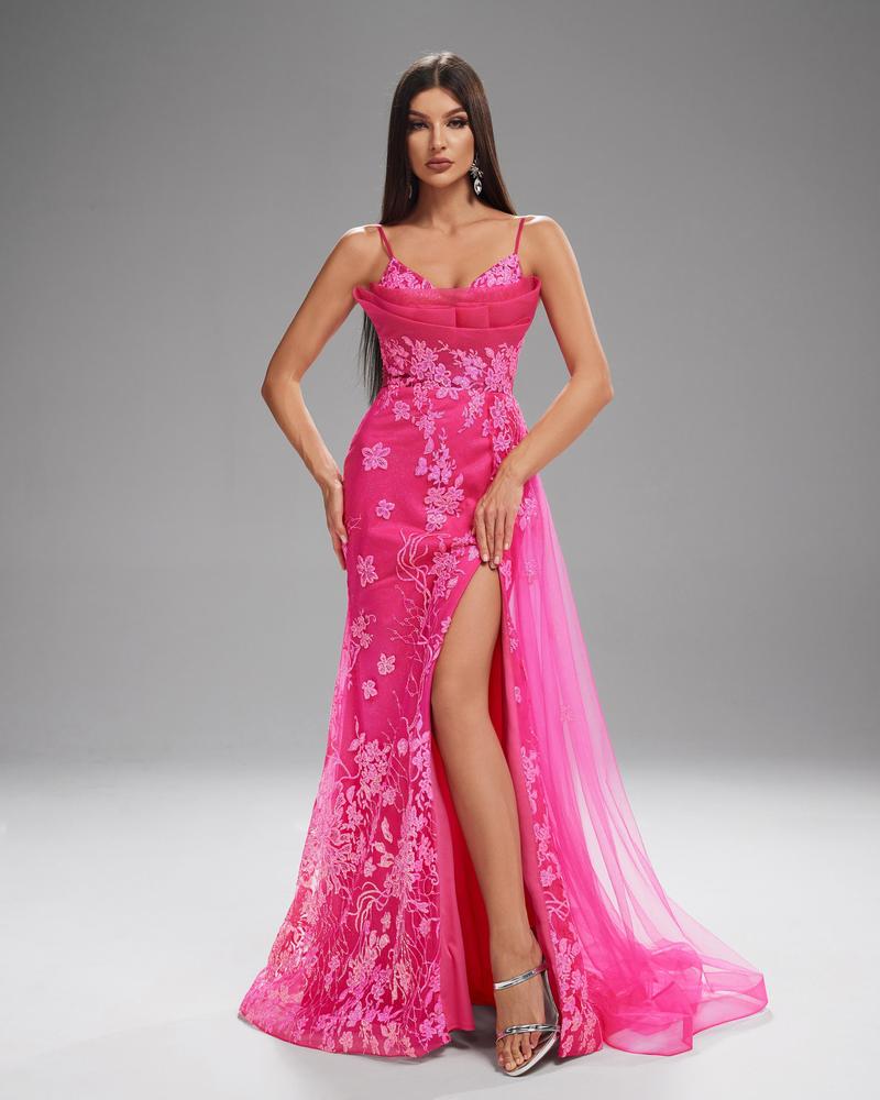 KTX-912403 Rose Pink Women's Evening Gown with Elegant Design and Flowing Silhouette